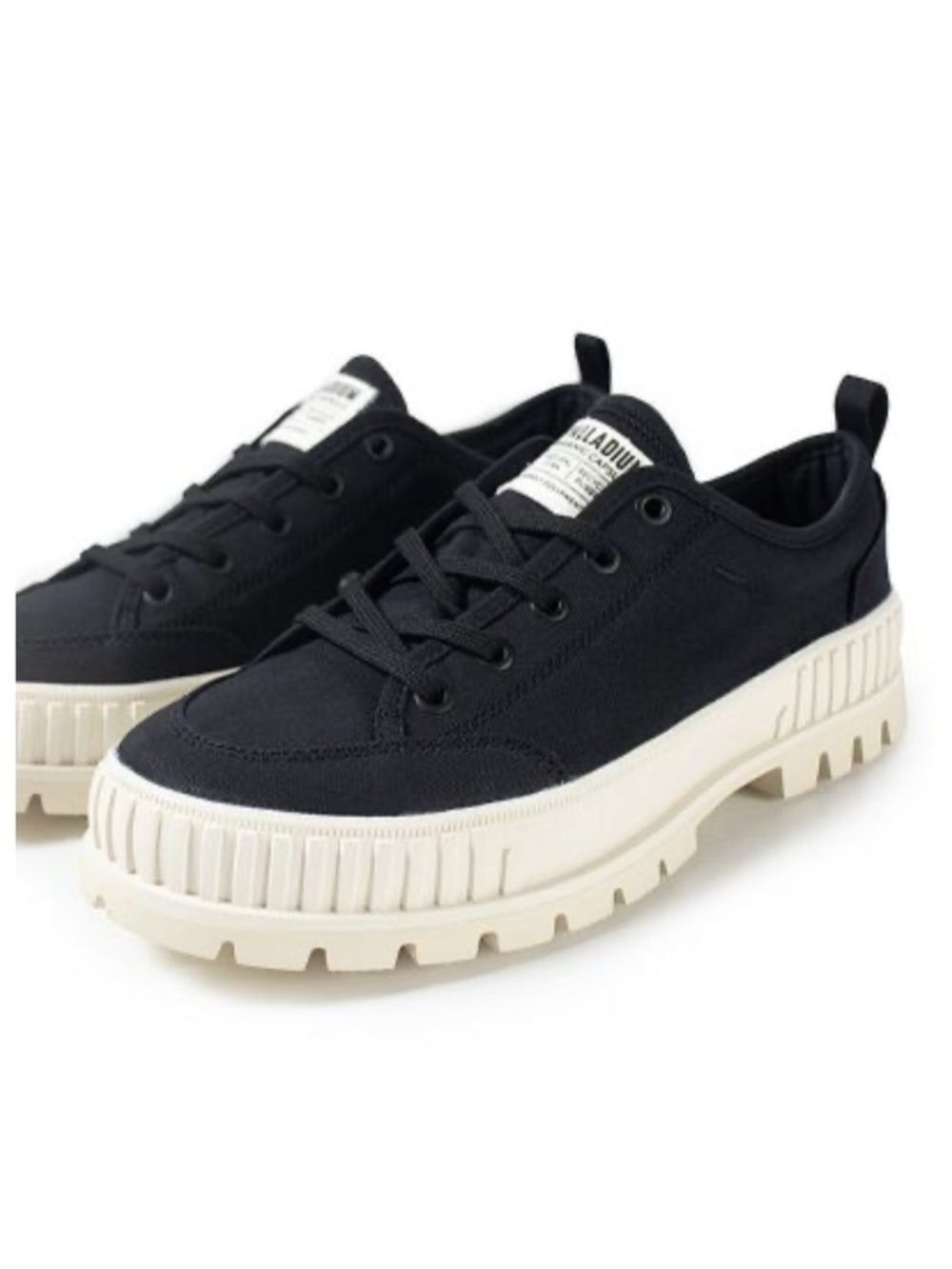 ⁀➴ Palladium Black Canvas Low-Top Sneakers with Off-White Sole $100